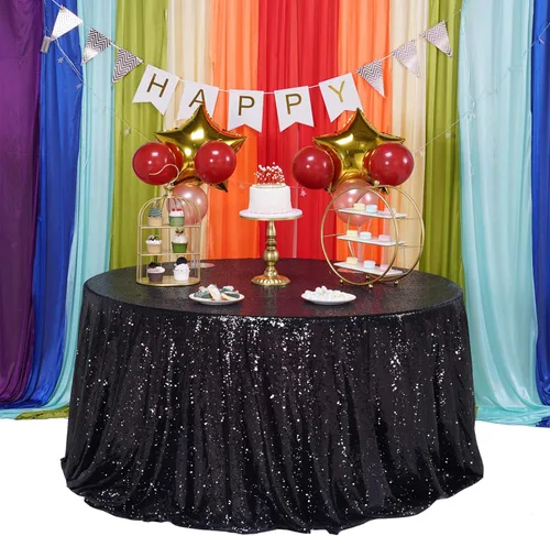 Miniatura 31 de Mantel de lentejuelas color azul bebé de 120 pulgadas redondo con purpurina, secuencia metálica, para fiesta de cumpleaños, baby shower, boda