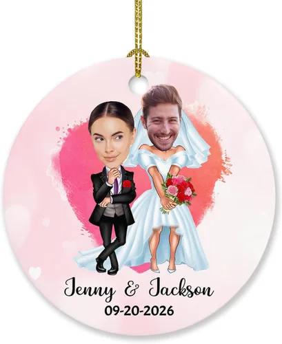 Miniatura 21 de Foto personalizada, adorno de matrimonio de nuestra primera Navidad 2023, regalo para novio, novia, señor y señora, foto y calendario, adorno
