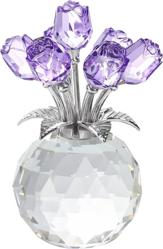Miniatura 13 de YWHL Figurilla de Flor de Rosa Rosa de Cristal Hecha a Mano con Jarrón Redondo, Regalos de Rosas para Novia, Esposa, Hermana, Regalos Románticos