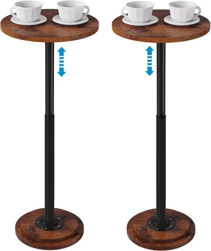 Miniatura 8 de Mesa auxiliar pequeña con altura ajustable y diseño resistente, mesas de Martini con pedestal para espacios pequeños, sofá, sala de estar, Marrón