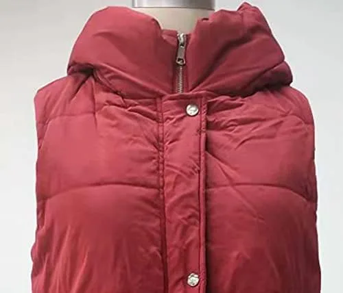Miniatura 6 de Avilego Chaleco largo con capucha para mujer, con cierre completo, sin mangas, acolchado, chaqueta de moda