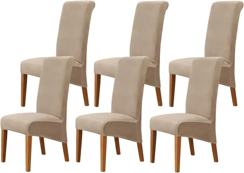 Miniatura 42 de Juego de 2 fundas de terciopelo para sillas de comedor, color beige, fundas elásticas para sillas de comedor y cocina, reutilizables, protector