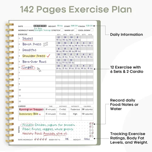Miniatura 2 de Diario de entrenamiento físico para mujeres y hombres, tamaño A5 (5.5 x 8.2 pulgadas), planificador de registro de entrenamiento para rastrear
