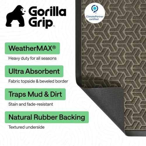 Miniatura 3 de Gorilla Grip WeatherMax - Tapete para todas las estaciones 100% impermeable, 47x35 pulgadas, goma natural duradera, resistente a manchas y Pizarra