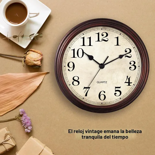 Miniatura 7 de Reloj de pared de 9 pulgadas, silencioso sin tictac, clásico, funciona con pilas, decorativo para sala de estar, dormitorio, baño, cocina y oficina