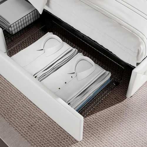 Miniatura 8 de HOOMIC Base de cama de almacenamiento de plataforma de tamaño matrimonial con 4 cajones y cabecera ajustable, listones de madera, no necesita Blanco