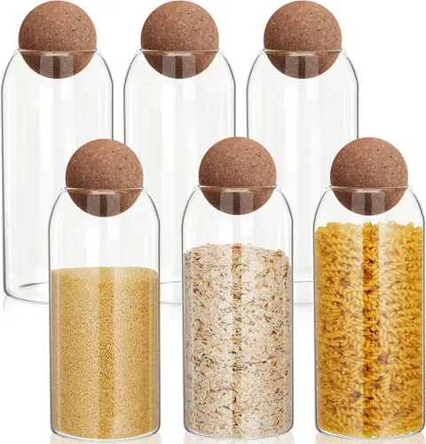 Miniatura 8 de Suclain 1 tarro de vidrio con tapa de bola de corcho, recipientes de cocina de granja, contenedor de café, encimera, tarros de almacenamiento