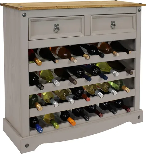 Miniatura 5 de Sunnydaze Mesa de estante de vino de pino macizo de 34.5 pulgadas de alto con 28 botellas, cuatro filas de 7 botellas, 2 cajones, tiradores de cajón