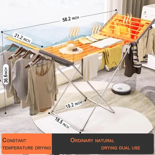 Miniatura 2 de (1 unidad) Estante de secado de ropa con calefacción, perchero eléctrico plegable, estante de secado de ropa plegable, calentador de pie
