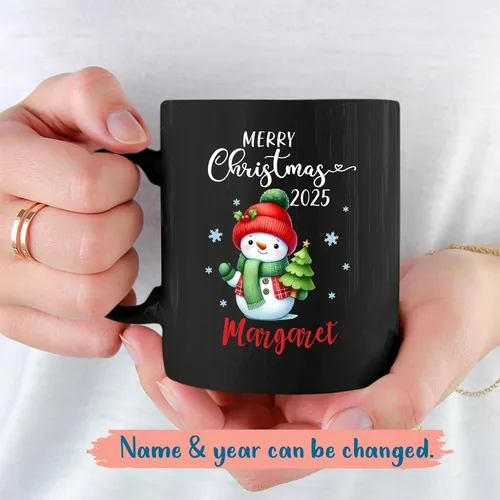 Miniatura 2 de Taza personalizada de Feliz Navidad 2025, taza de cerámica personalizada de muñeco de nieve con nombre, regalo de taza de Navidad para hombres
