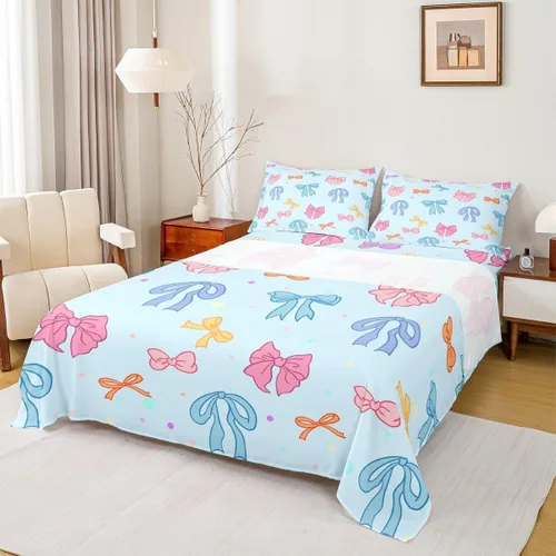 Miniatura 53 de Juego de sábanas de princesa con lazo rosa para niños, tamaño individual, zapatos de ballet, juego de ropa de cama de dibujos animados de oso