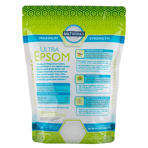 Miniatura 2 de SaltWorks Ultra Epsom - Sal de baño premium, grano medio, bolsa de 2 libras