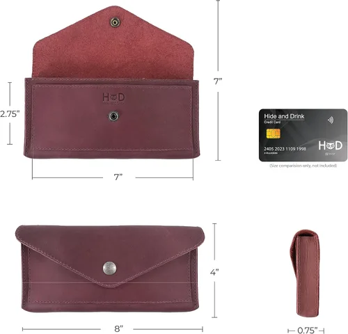 Miniatura 11 de Hide & Drink, Cartera grande de cuero para mujer, organizador de dinero, billetes planos, bolsa, estuche, elegante, hecho a mano, Bourbon Marrón