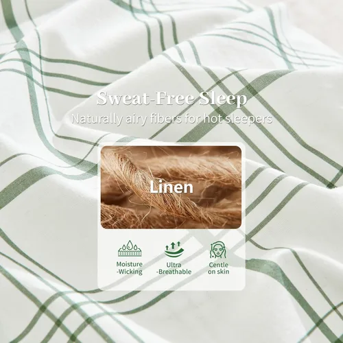 Miniatura 5 de MEISHANG Sábanas de 100% lino puro francés, tamaño Queen, juego de sábanas de 4 piezas, lino suave y duradero, antidesgarros, transpirable, absorbe
