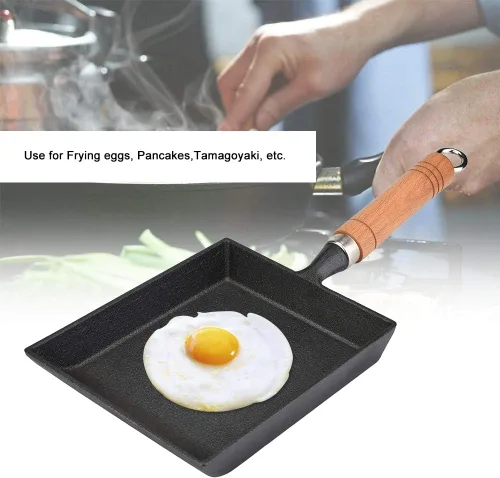 Miniatura 4 de Vikye Tamagoyaki - Sartén japonesa para tortilla/huevos, mini sartén de hierro para tortilla, sartén con mango de madera Tamagoyaki, funciona