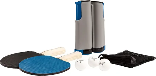 Mesa de tenis Champion Sports Anywhere: paletas de ping pon, pelotas, y red y postes portátiles listos para jugar.