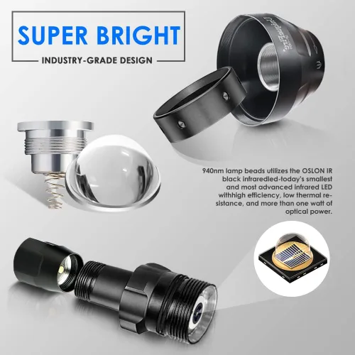 Miniatura 6 de 1503 Linterna infrarroja 940nm IR Iluminador Linterna Luces para Visión Nocturna, Luz de antorcha infrarroja Zoomable Función de memoria de 3 modos