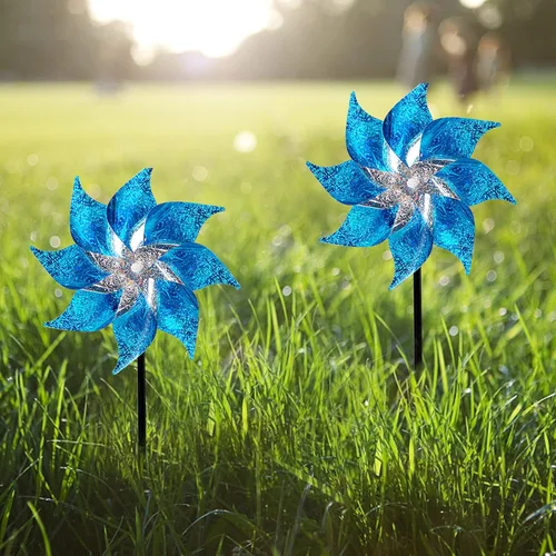 Miniatura 7 de Hausse Paquete de 10 molinillos reflectantes con estacas, rueda de pasador extra brillante para decoración de jardín, dispositivos repelentes