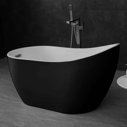 Miniatura 7 de Woodbridge B-1807 - Bañera de acrílico independiente contemporánea con desbordamiento y drenaje de níquel cepillado BTA1807-B, bañera de 54 Negro
