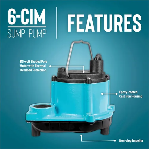 Miniatura 4 de Little Giant 6-CIM-R Bomba sumergible de sumidero de 115 voltios, 1/3 HP, 2750 GPH (sin interruptor) para sistemas de sumidero y deshidratación
