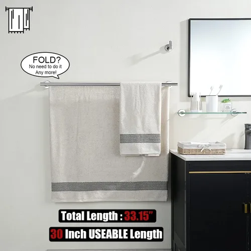 Miniatura 3 de JQK Toallero de baño doble, 33 pulgadas de acero inoxidable 304 con grosor de 0.8mm, estante toallero para baño, toallero cromado pulido, montaje