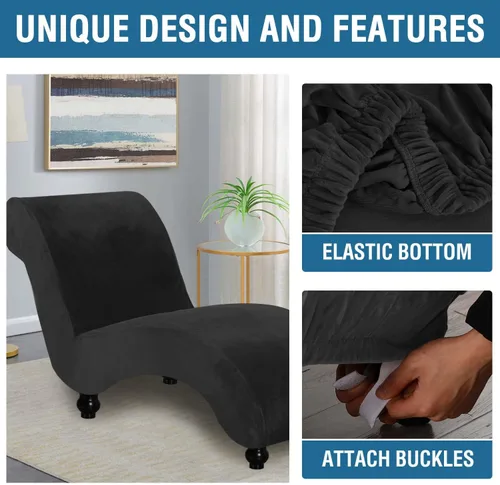 Miniatura 4 de H.VERSAILTEX Funda para Chaise Lounge de Interior de Terciopelo Funda Deslizable para Chaise de Alta Elasticidad Funda para Silla Lounge Funda