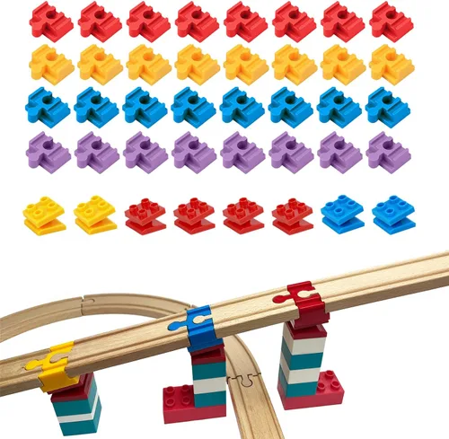Accesorios de pista de tren de madera, 40 piezas de conector de pista de madera, compatible con todas las marcas principales de pistas de tren de