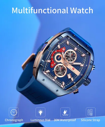 Miniatura 3 de Relojes para hombre con correa de silicona analógico de cuarzo impermeable cronógrafo luminoso Tonneau relojes para hombre, vestido deportivo