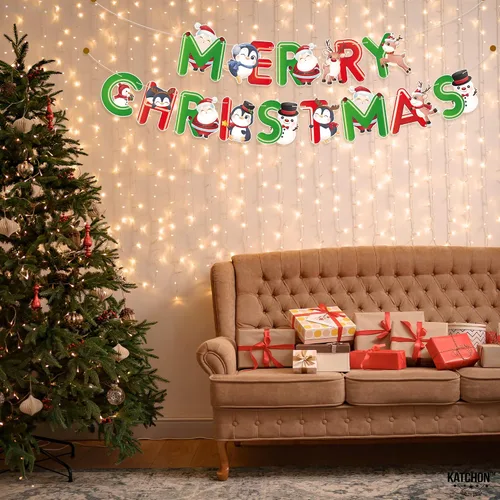 Miniatura 8 de KatchOn, Pancarta de Feliz Navidad Roja y Verde – 10 pies, sin bricolaje Guirnalda de Feliz Navidad para decoraciones de Navidad Guirnalda