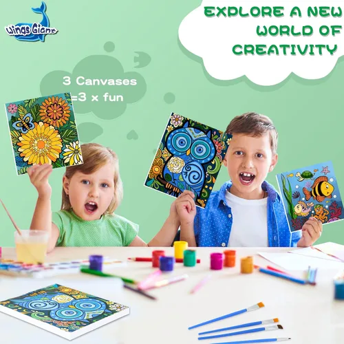 Miniatura 5 de Paquete de 3 pinturas por números para niños de 8 a 12 años, pintura acrílica al óleo preimpresa, incluye lienzo enmarcado