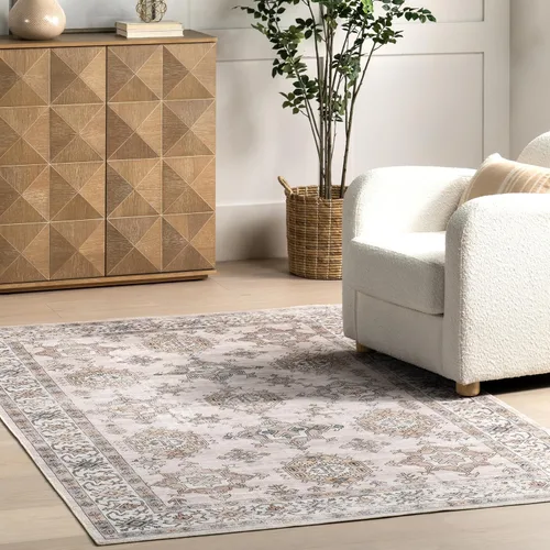 Miniatura 12 de nuLOOM SpinClean Finley - Alfombra de área azul marino/óxido, 3 x 5 pies, persa, suave y acogedora, con alto tráfico, resistente a las manchas