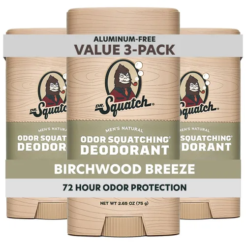 Dr. Squatch - Desodorante natural para hombres - Sin aluminio, elimina el olor - Birchwood Breeze (2.65 oz, paquete de 3)