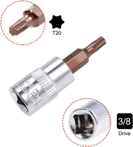 Miniatura 3 de uxcell 2 unidades de 3/8 pulgadas x T20 Torx broca zócalo, brocas de acero S2 CR-V, 1.496 in de longitud, uso con llave de trinquete, barra