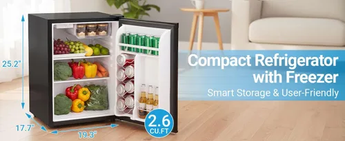 Miniatura 8 de Erivess Mini refrigerador de 2.6 pies cúbicos con congelador, refrigerador compacto de una sola puerta con 7 ajustes de temperatura ajustable, 2