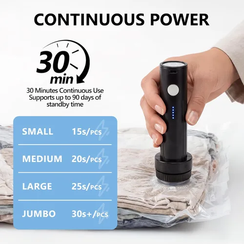 Miniatura 4 de Bomba de vacío eléctrica inalámbrica para bolsas de almacenamiento al vacío, viajes, bomba de aire de viaje, sello recargable USB portátil y bolsa