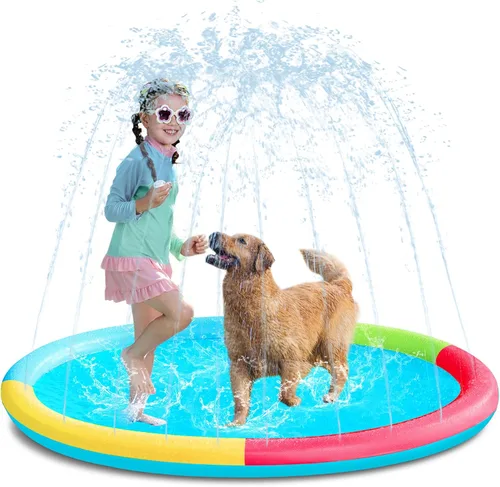 Miniatura 15 de SLOOSH Tapete antideslizante de 60 pulgadas para salpicaduras, juguetes de agua para exteriores, tapete de juego para niños y perros, regadera Azul