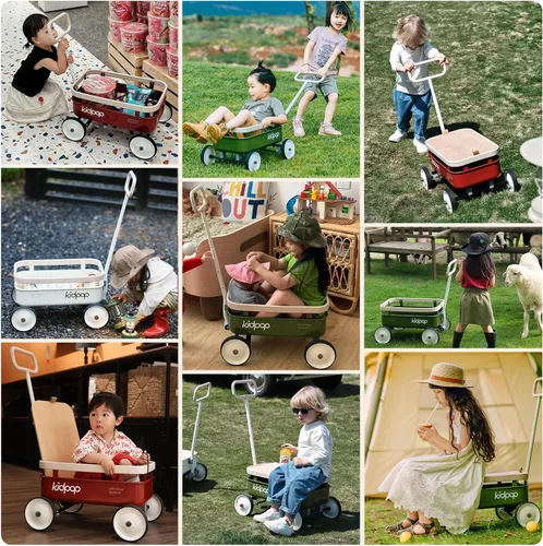 Miniatura 6 de kidpop PULA-Wild Vagón de Arrastre 3 en 1 para Niños, Andador de Empuje para Niños Pequeños de 2.5-8 años, Cubierta de Madera Extraíble y Manillar
