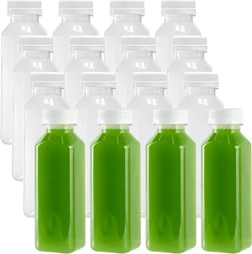 Miniatura 18 de Botella de plástico transparente redonda de 8 onzas para jugo prensado en frío - con tapa de seguridad, libre de BPA - 5,7 x 5,7 x 24,8 cm - caja
