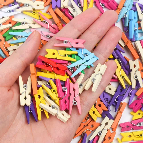 Miniatura 3 de KIMOBER 200 mini pinzas de madera para ropa, colores mezclados, pequeños pasadores para manualidades, fotos, papel