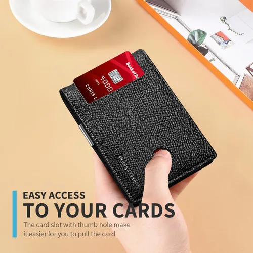 Miniatura 84 de RUNBOX - Carteras delgadas para hombre, cartera de piel con pinza para el dinero, cartera de bolsillo frontal con bloqueo RFID, tarjetero