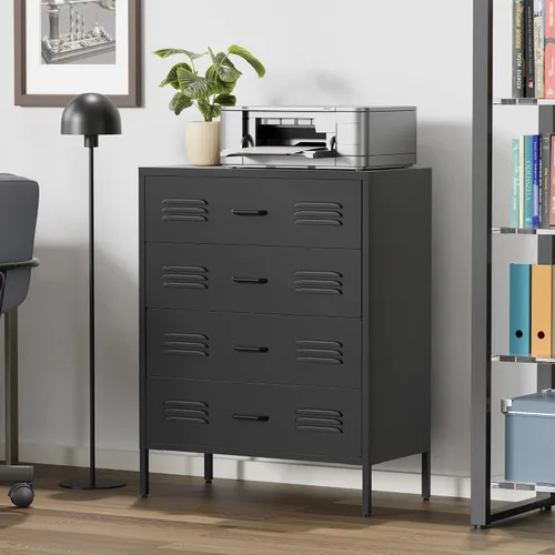 Miniatura 5 de LCAOPC Cómoda de metal negro con 4 cajones para dormitorio, cómoda para armario, aparadores de dormitorio con cajones, aparadores de metal y cajones