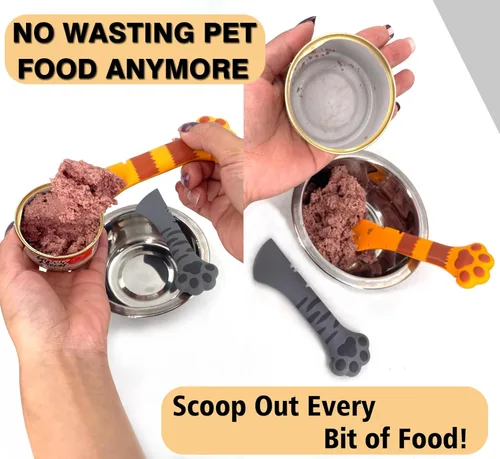Miniatura 3 de Joyinjojo 2 Pack Cuchara para Comida de Perro y Gato, Linda Cuchara Abrelatas de Silicona con Forma de Pata de Mascota para Comida Húmeda y Enlatada