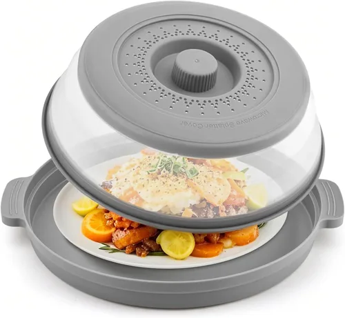 Miniatura 9 de Cubierta para microondas contra salpicaduras, cubierta de microondas para alimentos con bandeja anti-escaldadura, cubierta de placa de microondas