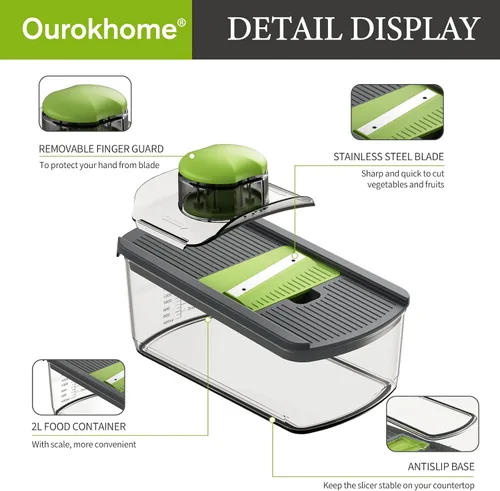 Miniatura 8 de Ourokhome Cortador de mandolina para cocina, rallador de verduras seguro para manos con 6 cuchillas de mandolina, cortador de gofres para papas