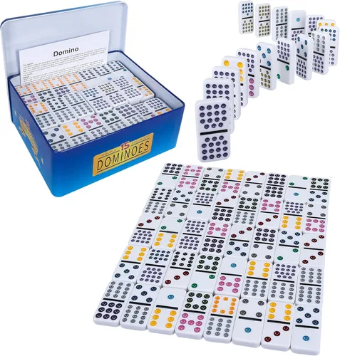 Miniatura 13 de Juego de Dominó de Madera Doble 6 de Offelec - 28 fichas de dominó negro para niños, adultos y juegos familiares Ideal para 2-4 jugadores 1