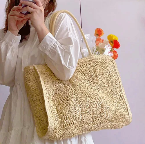 Miniatura 8 de Bolso vintage de paja tejida a mano, estilo bohemio, grande, con pajilla, elegante, casual, bolsa de hombro, bolsa de vacaciones de ratán