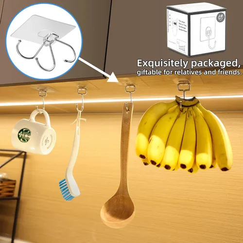 Miniatura 4 de Antimbee Paquete de 10 ganchos adhesivos grandes multiusos para colgar, gancho de plátano, ganchos adhesivos resistentes de 37 libras (máx.), gancho