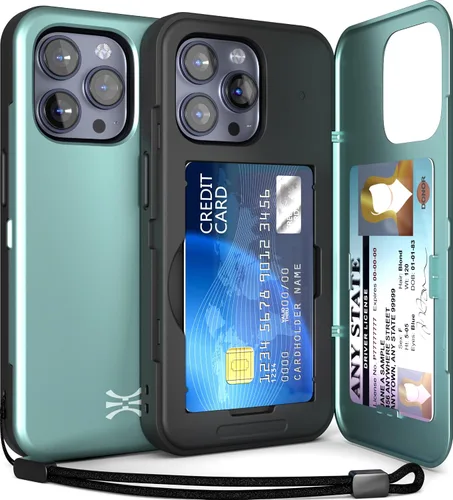 Miniatura 8 de TORU CX Slim - Funda tipo cartera para iPhone 15, funda protectora a prueba de golpes resistente con tarjetero oculto y ranura para tarjetas, espejo