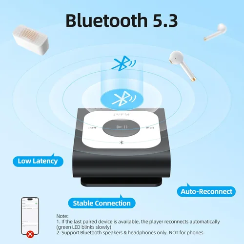 Miniatura 3 de AGPTEK 16GB Clip MP3 Player with Bluetooth, A53PL Portable Music Player with FM Radio, Shuffle, No Phone Needed, for Sports(Black)