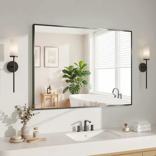 Miniatura 30 de Koonmi Espejo de pared rectangular negro, espejo de baño de 24 x 32 pulgadas, espejo de tocador con marco de aluminio para entrada, sala de estar